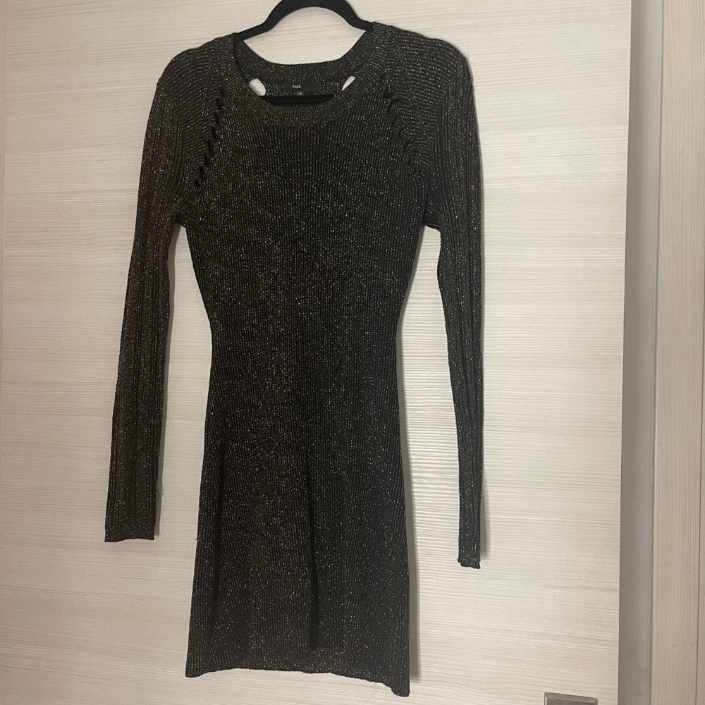 Black and Gold Glitter Bodycon Sweater Dress with Cutouts